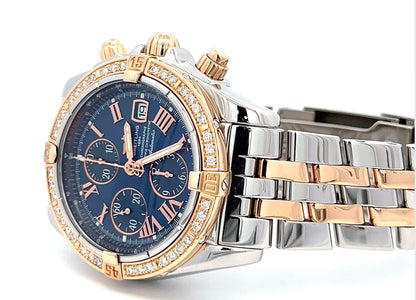 Mens Breitling Chronomat Evolution Chronograph 18K Gold/Steel Diamond Watch