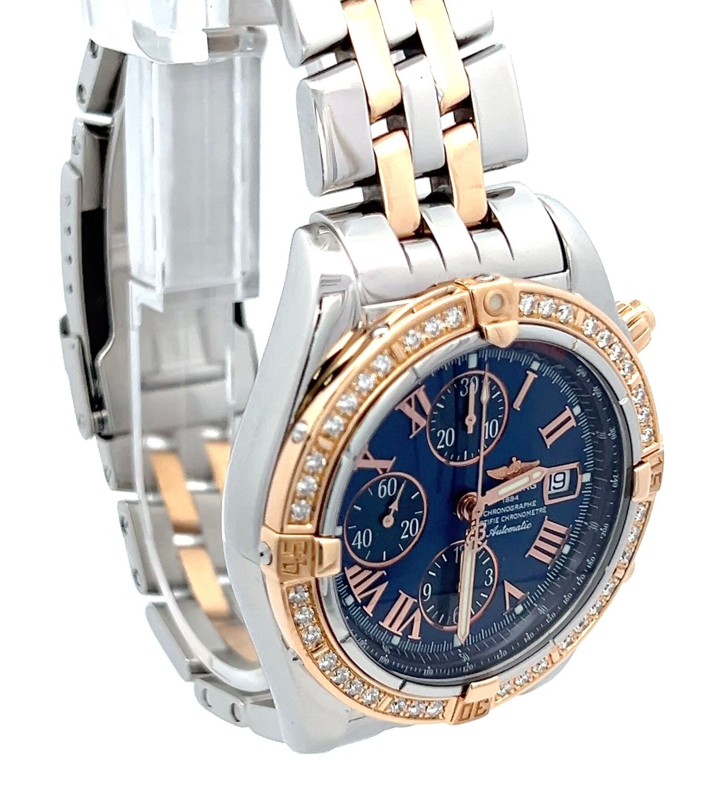 Mens Breitling Chronomat Evolution Chronograph 18K Gold/Steel Diamond Watch