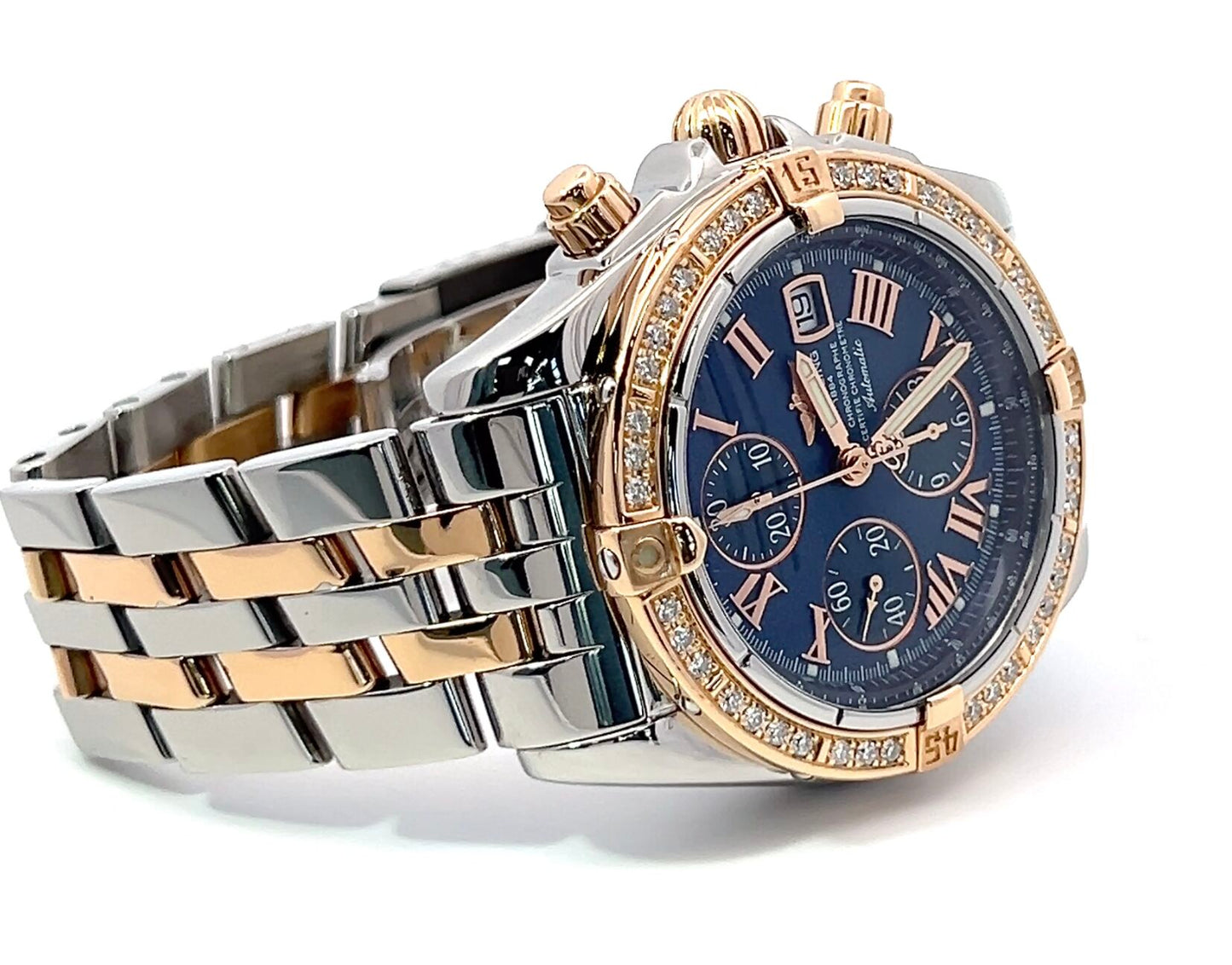 Mens Breitling Chronomat Evolution Chronograph 18K Gold/Steel Diamond Watch