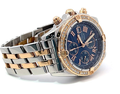 Mens Breitling Chronomat Evolution Chronograph 18K Gold/Steel Diamond Watch