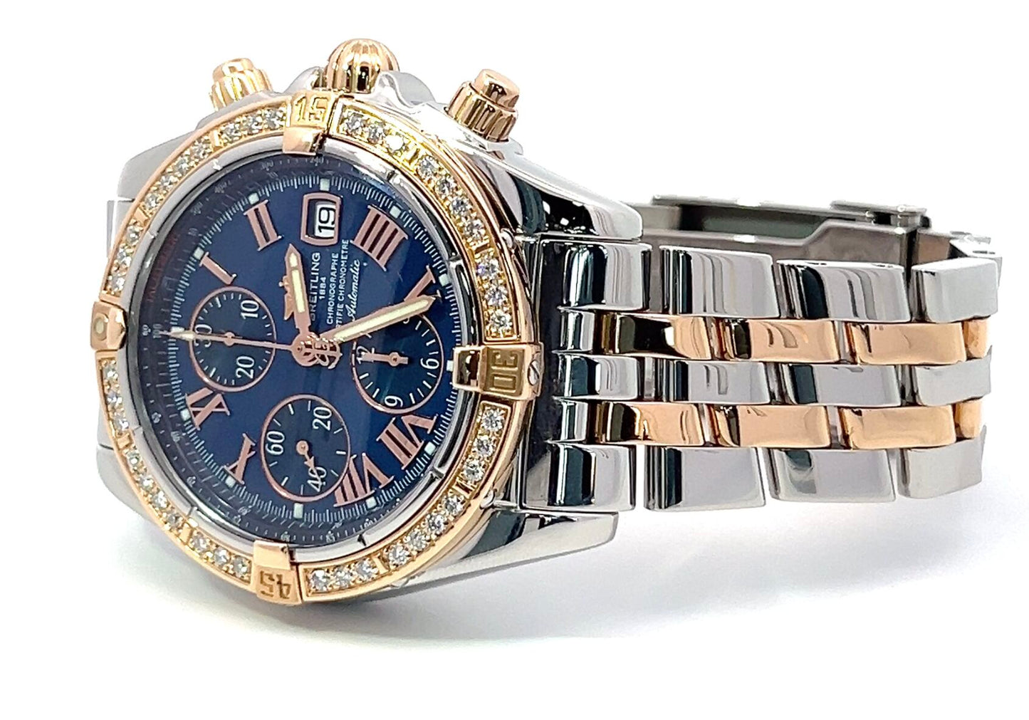 Mens Breitling Chronomat Evolution Chronograph 18K Gold/Steel Diamond Watch