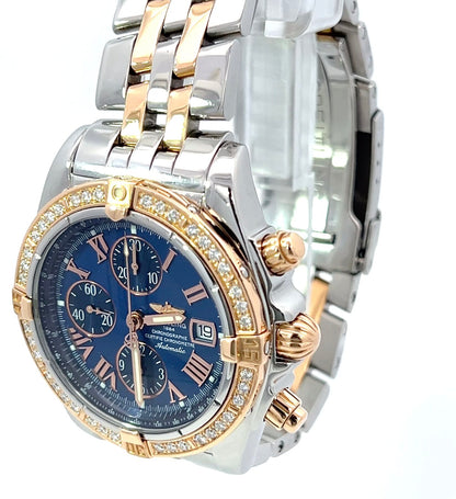 Mens Breitling Chronomat Evolution Chronograph 18K Gold/Steel Diamond Watch