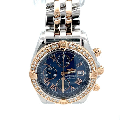 Mens Breitling Chronomat Evolution Chronograph 18K Gold/Steel Diamond Watch