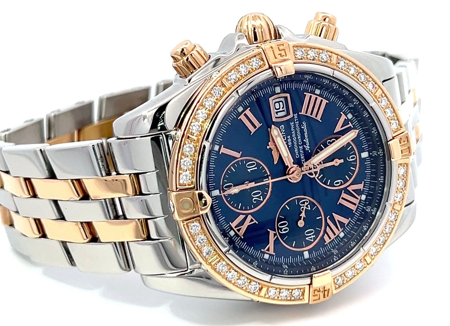 Mens Breitling Chronomat Evolution Chronograph 18K Gold/Steel Diamond Watch