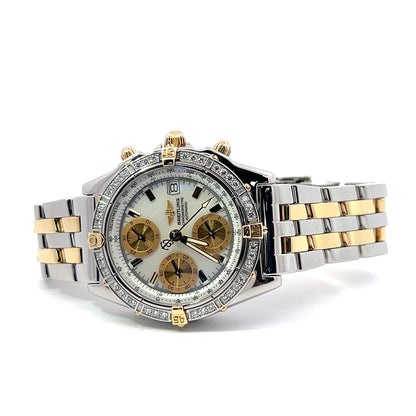 Mens Breitling Chronomat Chronograph 18K Gold / Steel Diamond Watch