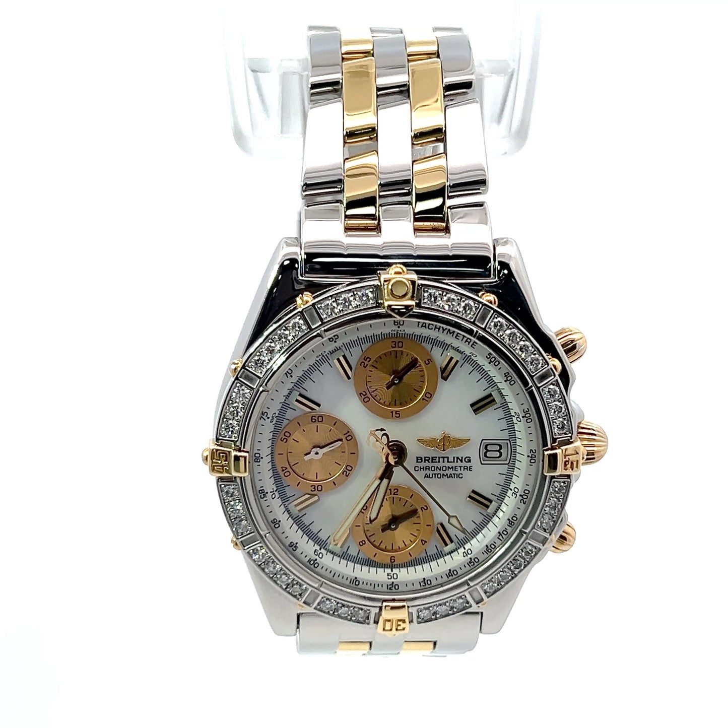 Mens Breitling Chronomat Chronograph 18K Gold / Steel Diamond Watch
