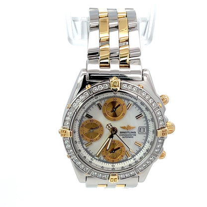Mens Breitling Chronomat Chronograph 18K Gold / Steel Diamond Watch