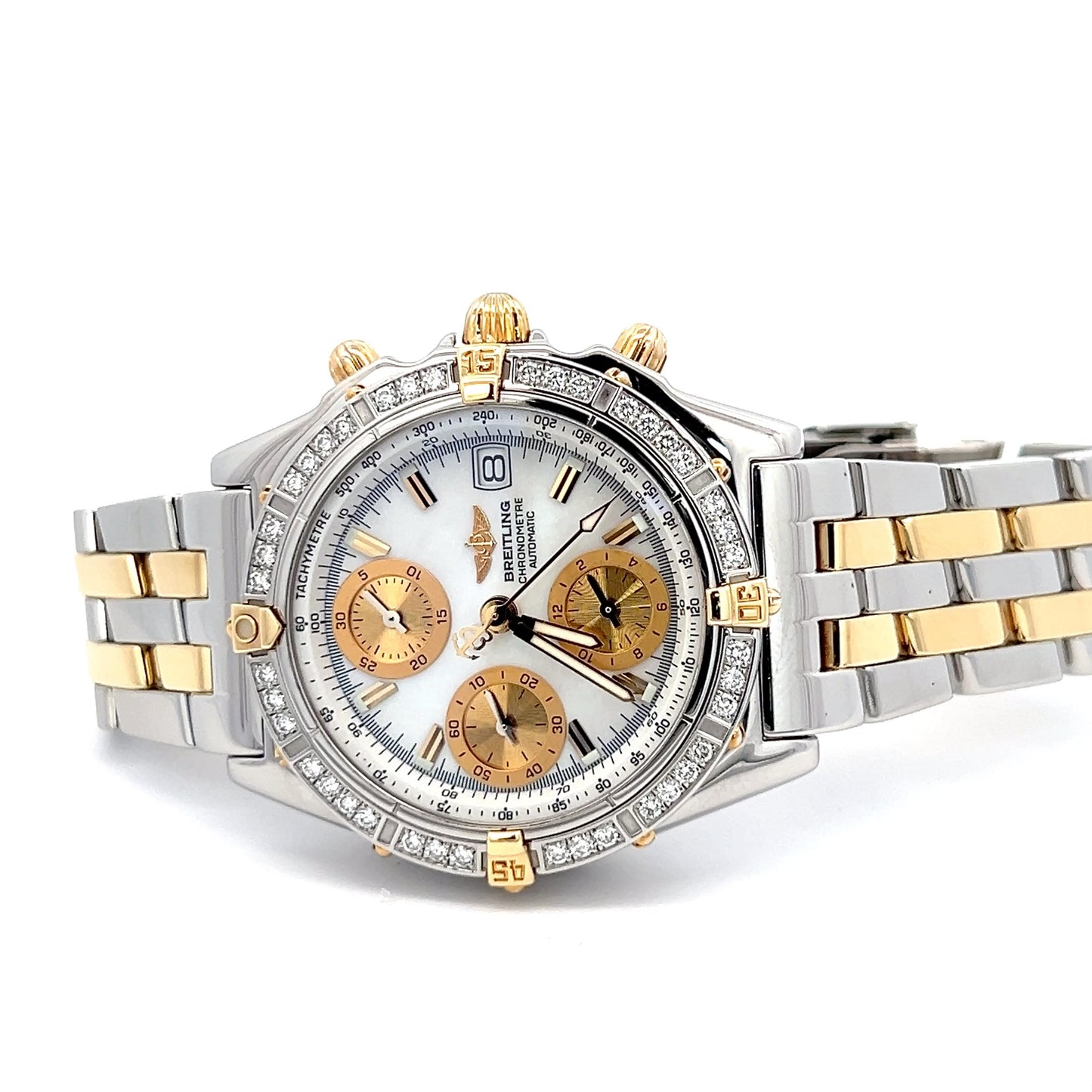 Mens Breitling Chronomat Chronograph 18K Gold / Steel Diamond Watch