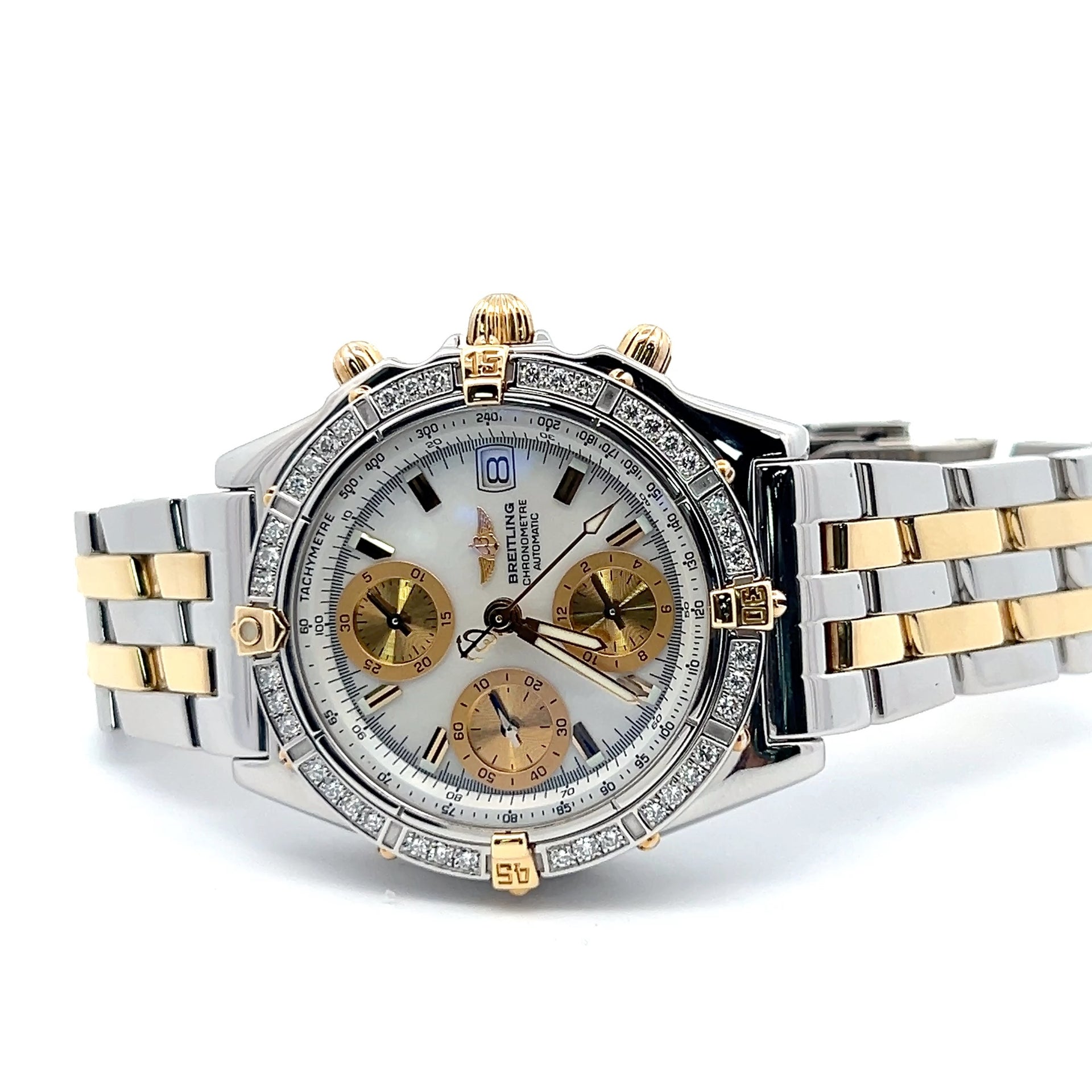 Mens Breitling Chronomat Chronograph 18K Gold / Steel Diamond Watch