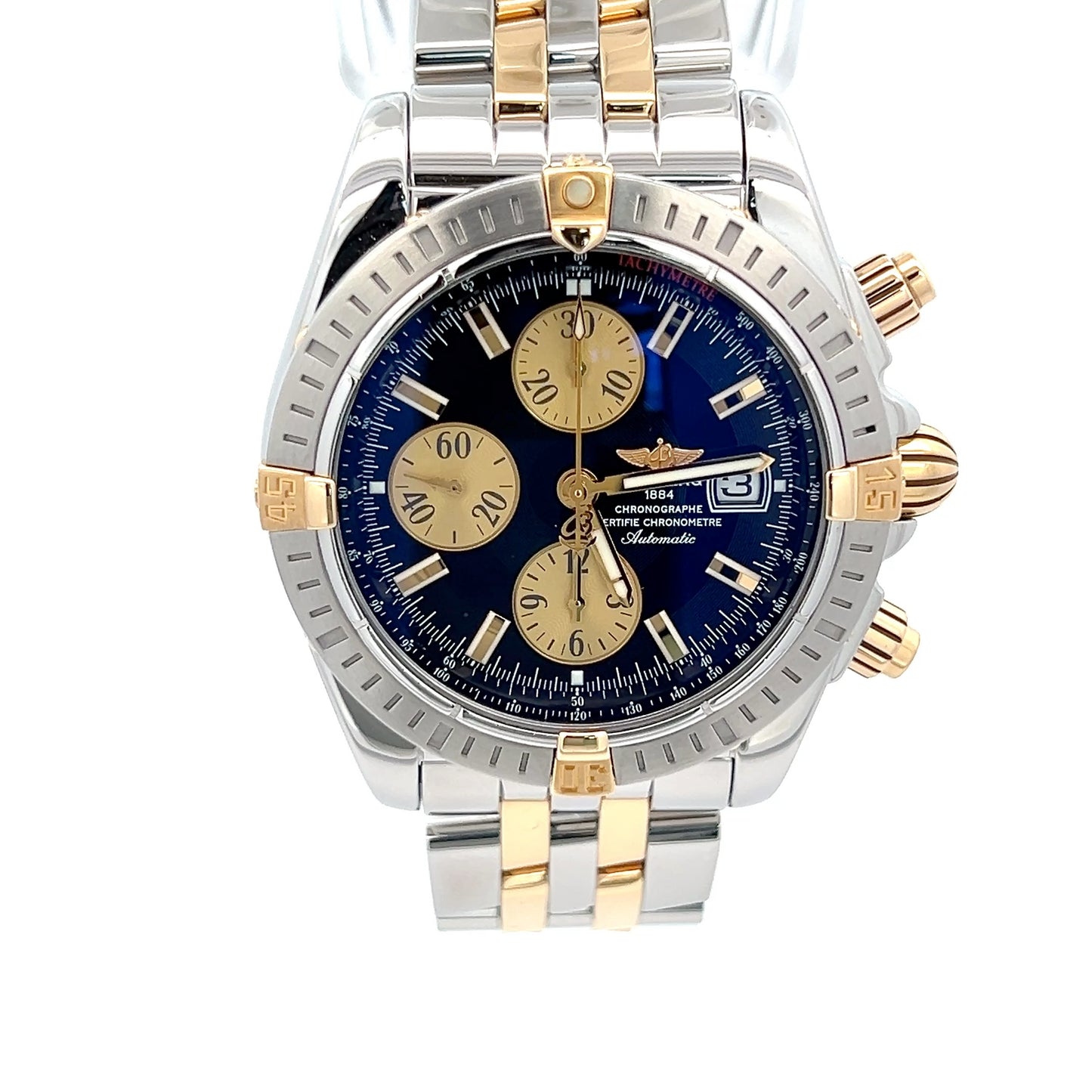 Mens Breitling Chronomat Evolution Chronograph 18K Yellow Gold/Steel Watch