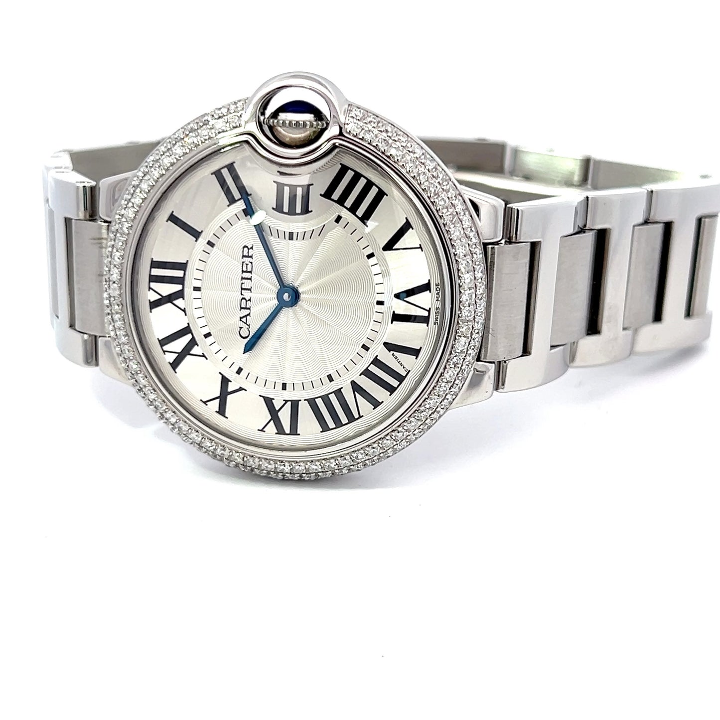 Womens Cartier Ballon Bleu Steel Diamond Watch