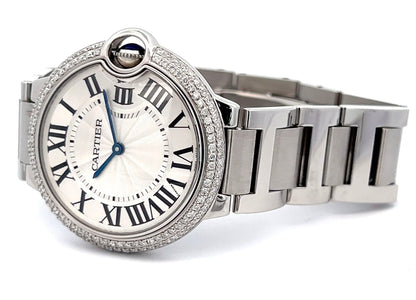 Womens Cartier Ballon Bleu Steel Diamond Watch