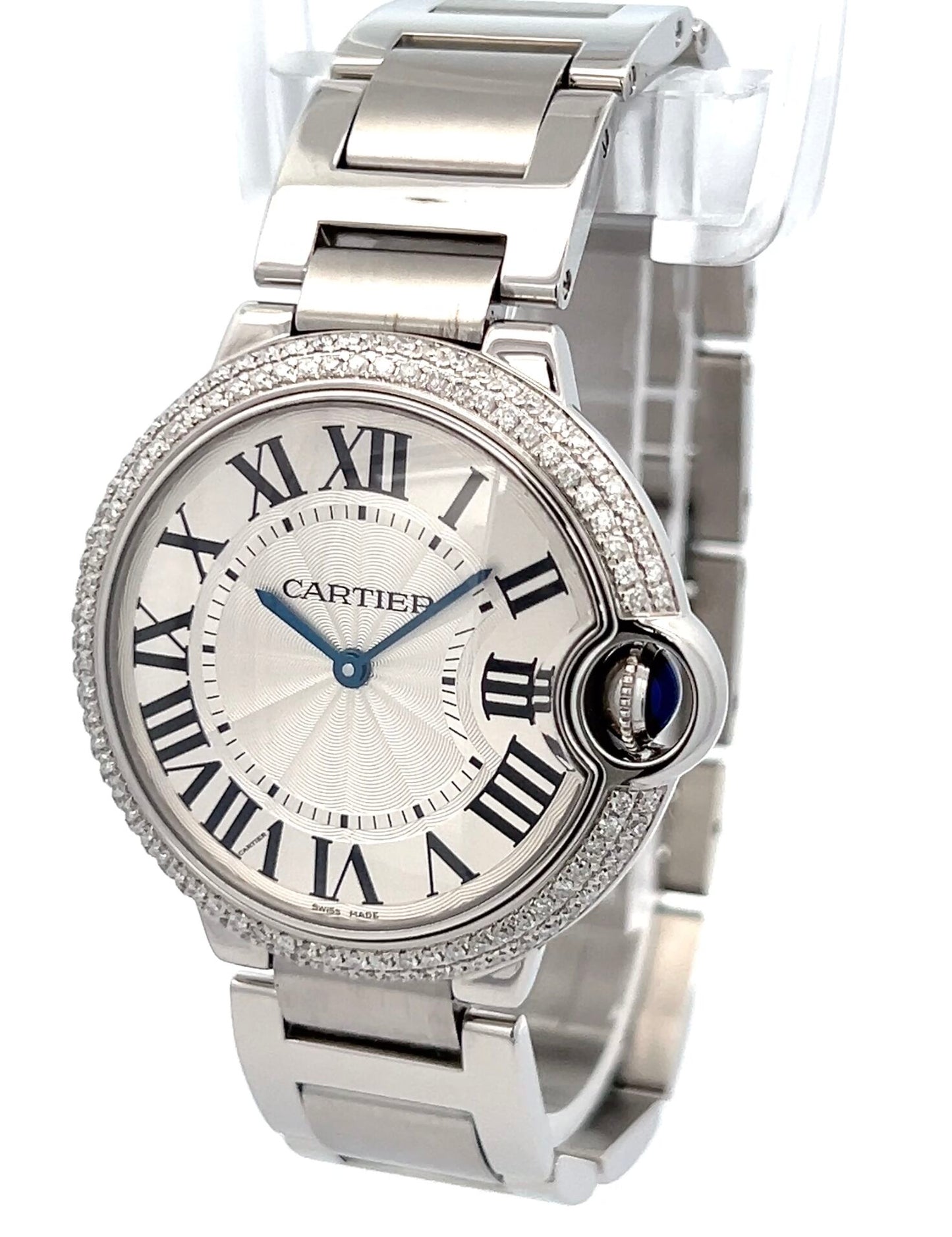 Womens Cartier Ballon Bleu Steel Diamond Watch