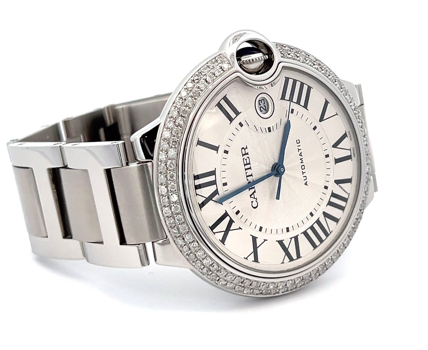 Mens Cartier Ballon Bleu Steel Diamond Watch