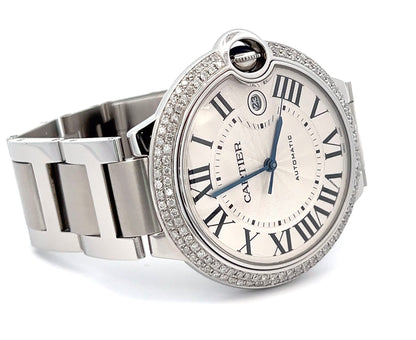 Mens Cartier Ballon Bleu Steel Diamond Watch