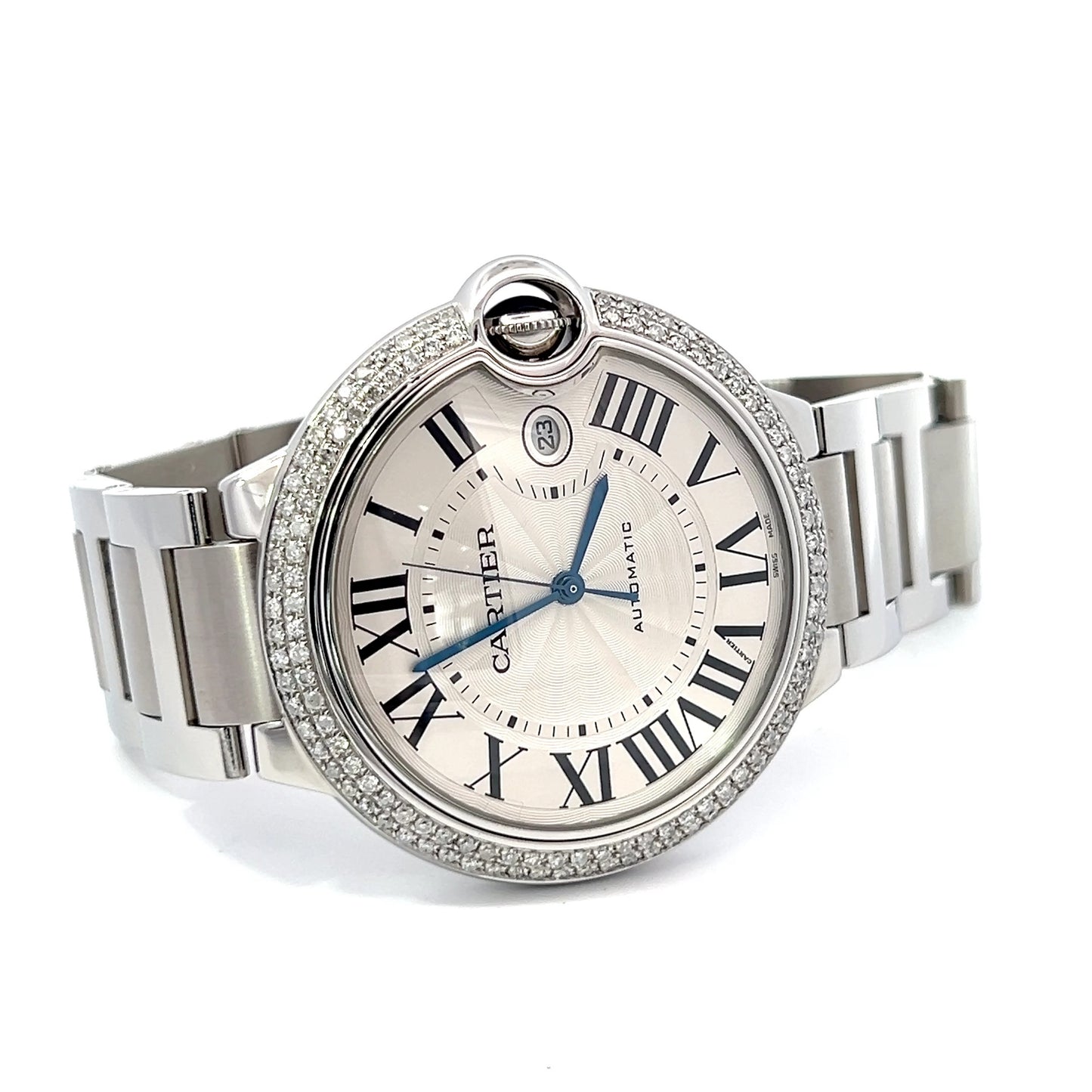 Mens Cartier Ballon Bleu Steel Diamond Watch