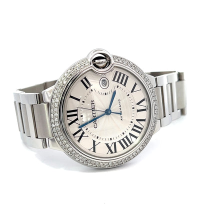 Mens Cartier Ballon Bleu Steel Diamond Watch