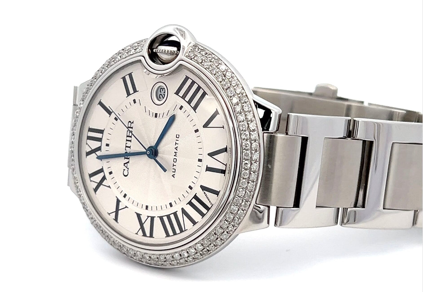 Mens Cartier Ballon Bleu Steel Diamond Watch