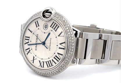 Mens Cartier Ballon Bleu Steel Diamond Watch