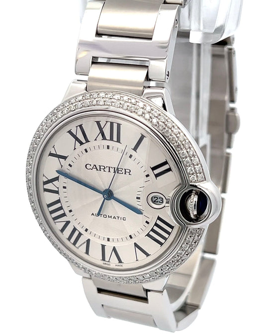 Mens Cartier Ballon Bleu Steel Diamond Watch