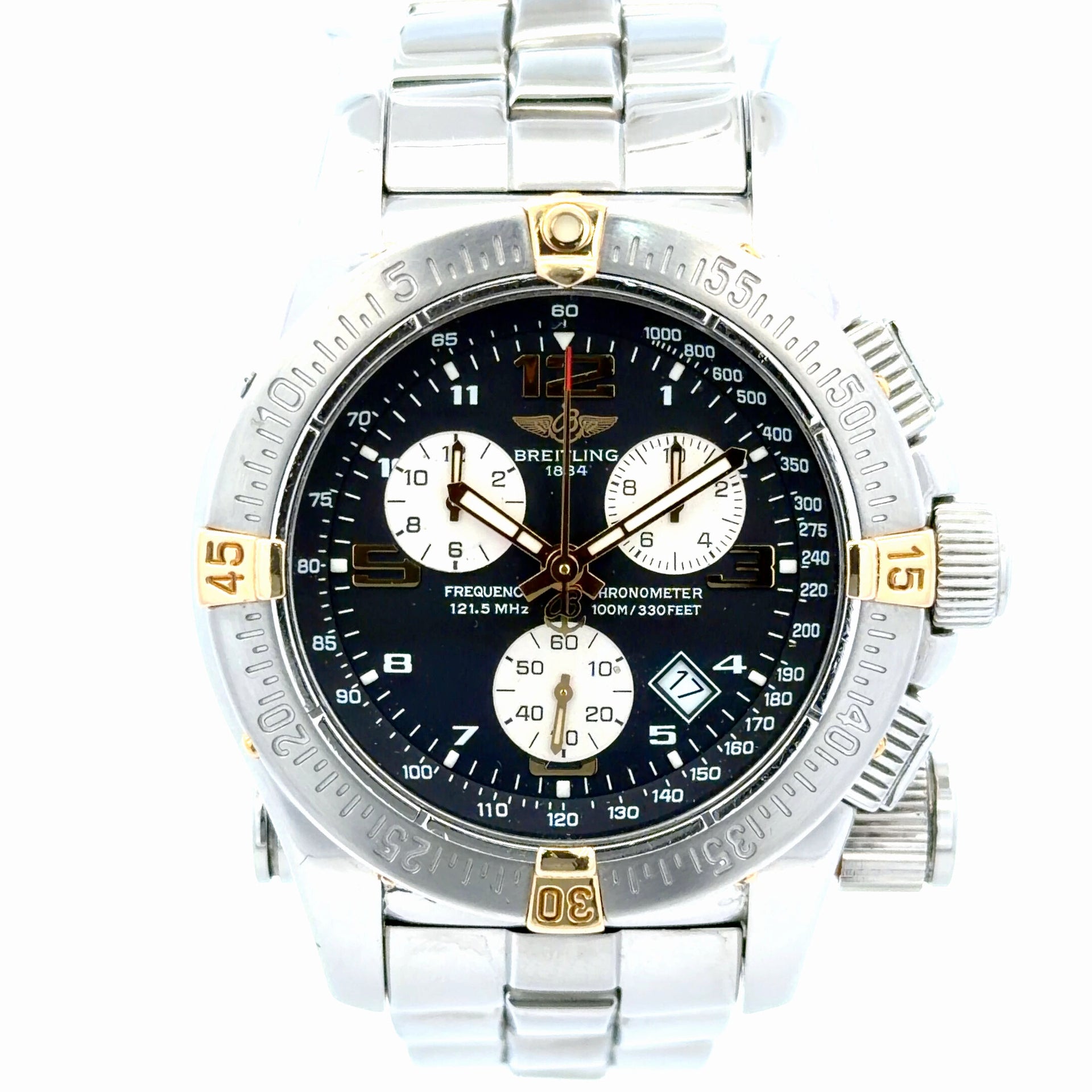 Mens Breitling Emergency 44mm Quartz Chronograph 18K Gold/Steel Watch