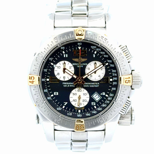 Mens Breitling Emergency 44mm Quartz Chronograph 18K Gold/Steel Watch