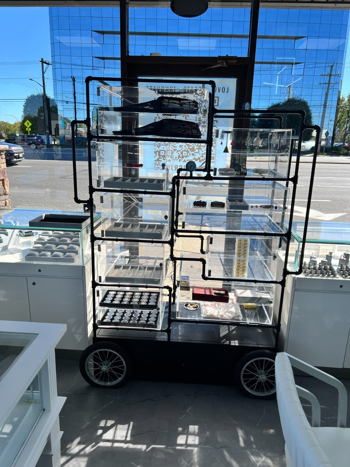Wheeled Display Cart Unit With LED Lights & Locks - Store Display / Trade Shows