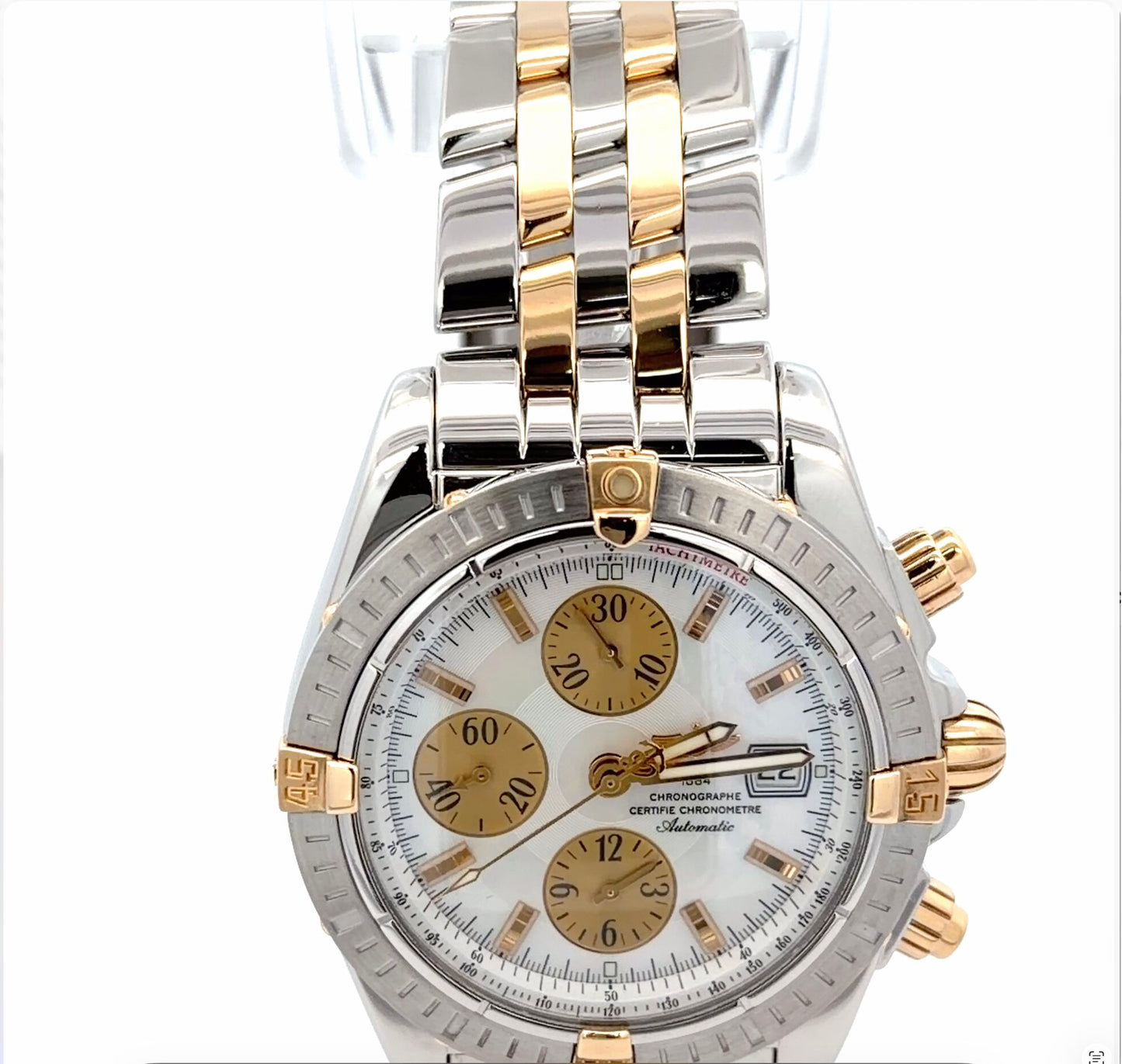 Mens Breitling Chronomat Evolution Chronograph 18K Yellow Gold/Steel Watch