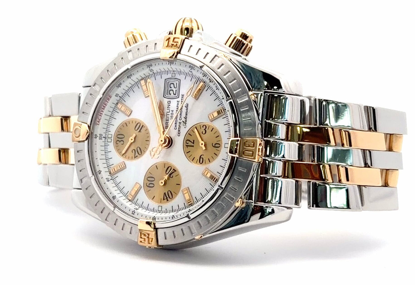 Mens Breitling Chronomat Evolution Chronograph 18K Yellow Gold/Steel Watch