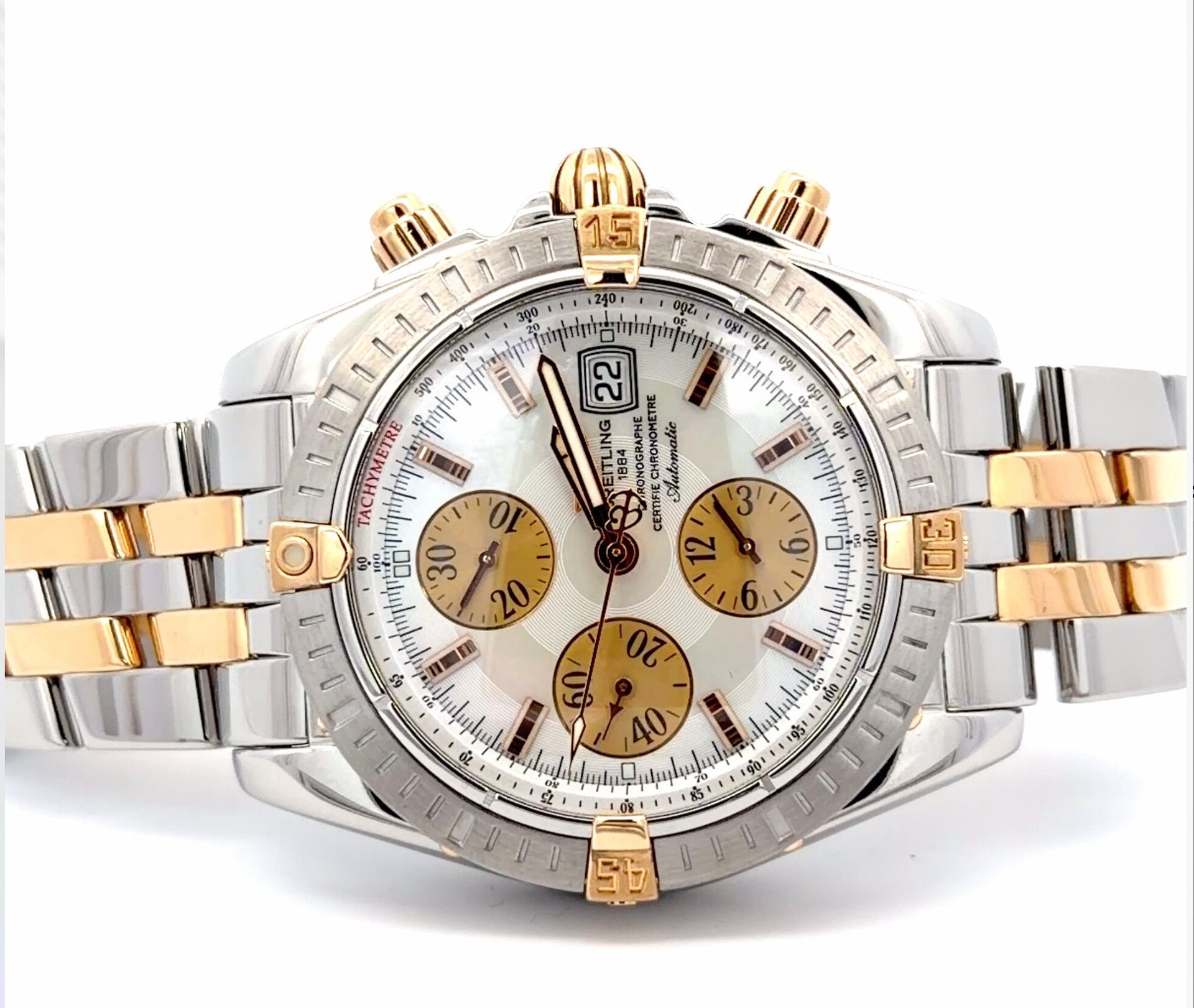 Mens Breitling Chronomat Evolution Chronograph 18K Yellow Gold/Steel Watch