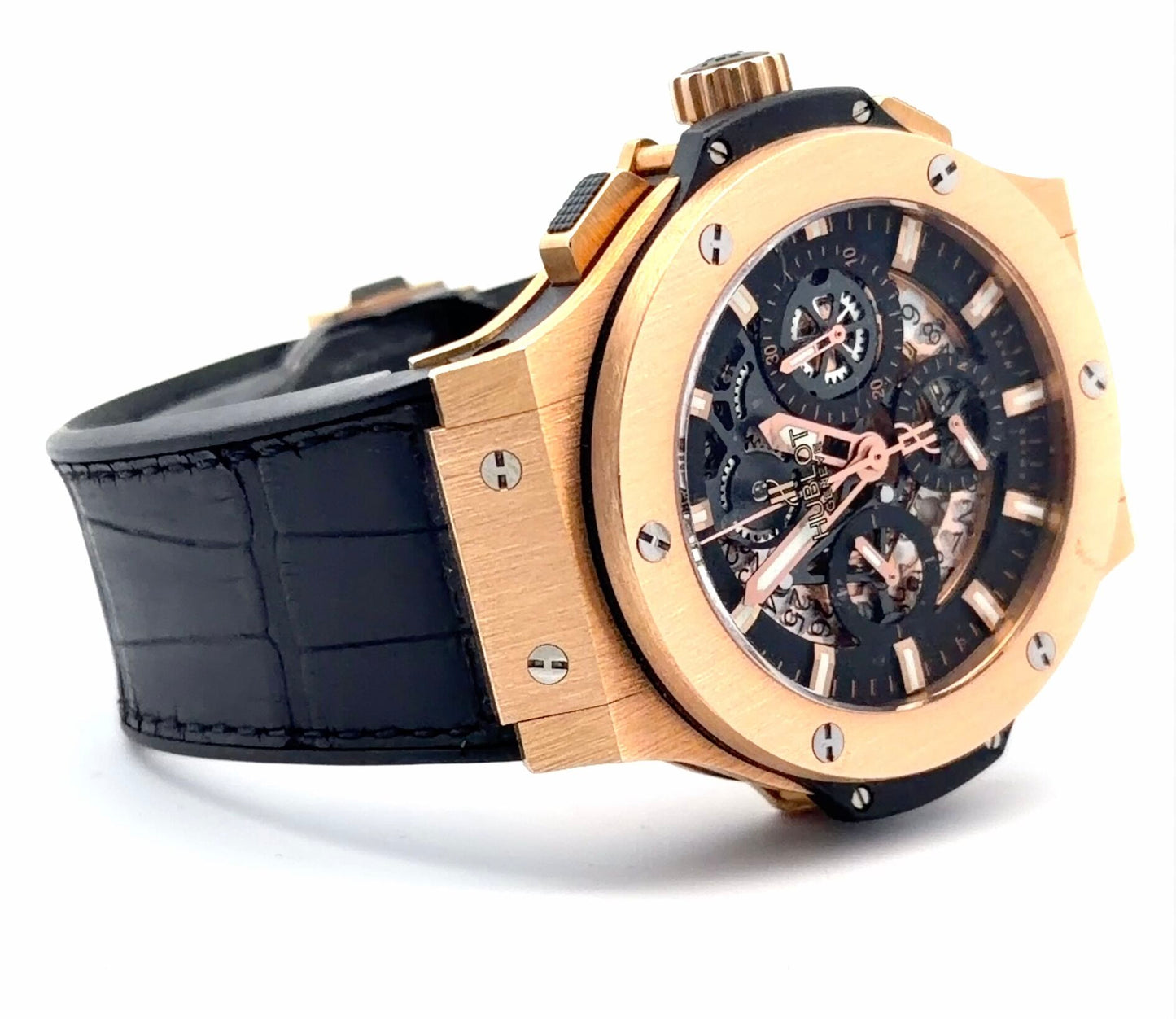 Mens Hublot Big Bang Aero Bang Skeleton 18K Gold Chronograph Watch