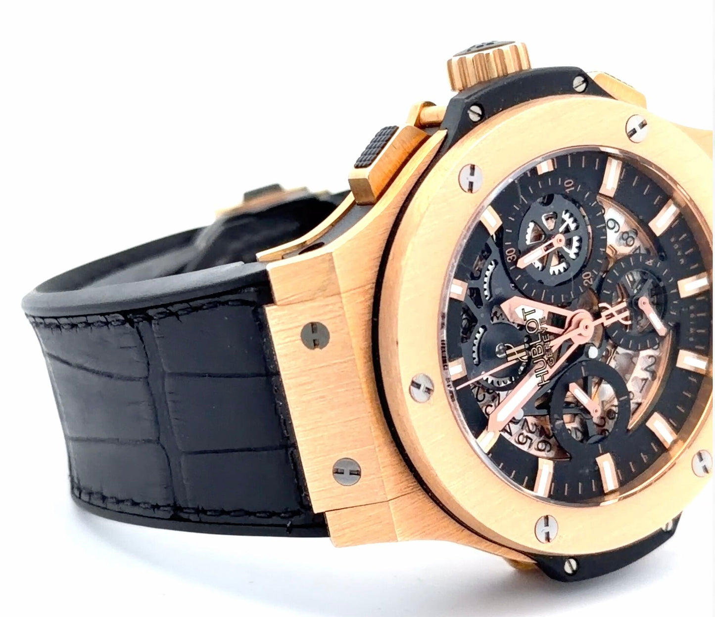 Mens Hublot Big Bang Aero Bang Skeleton 18K Gold Chronograph Watch