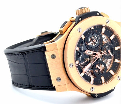 Mens Hublot Big Bang Aero Bang Skeleton 18K Gold Chronograph Watch