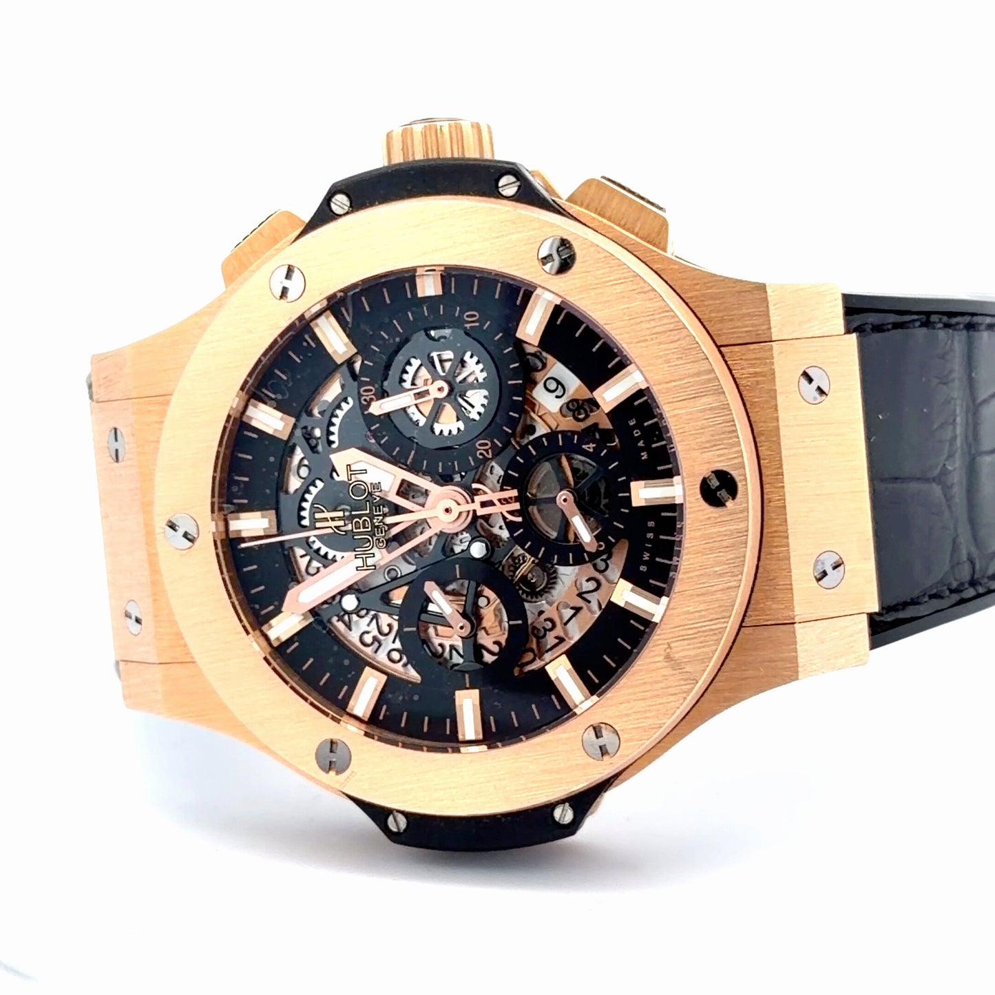 Mens Hublot Big Bang Aero Bang Skeleton 18K Gold Chronograph Watch