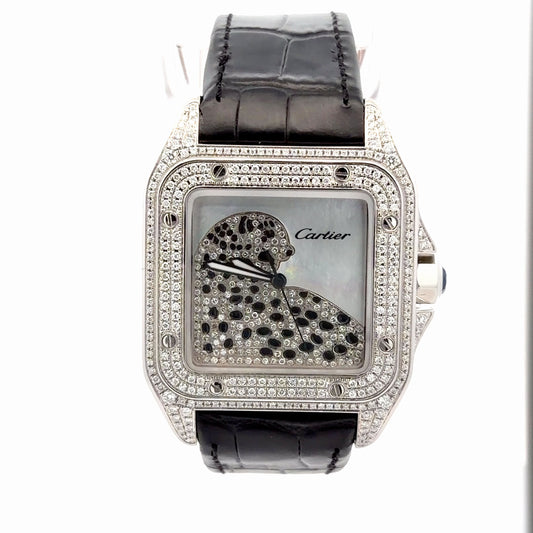 Mens Cartier Santos 100 Panther Diamond Watch