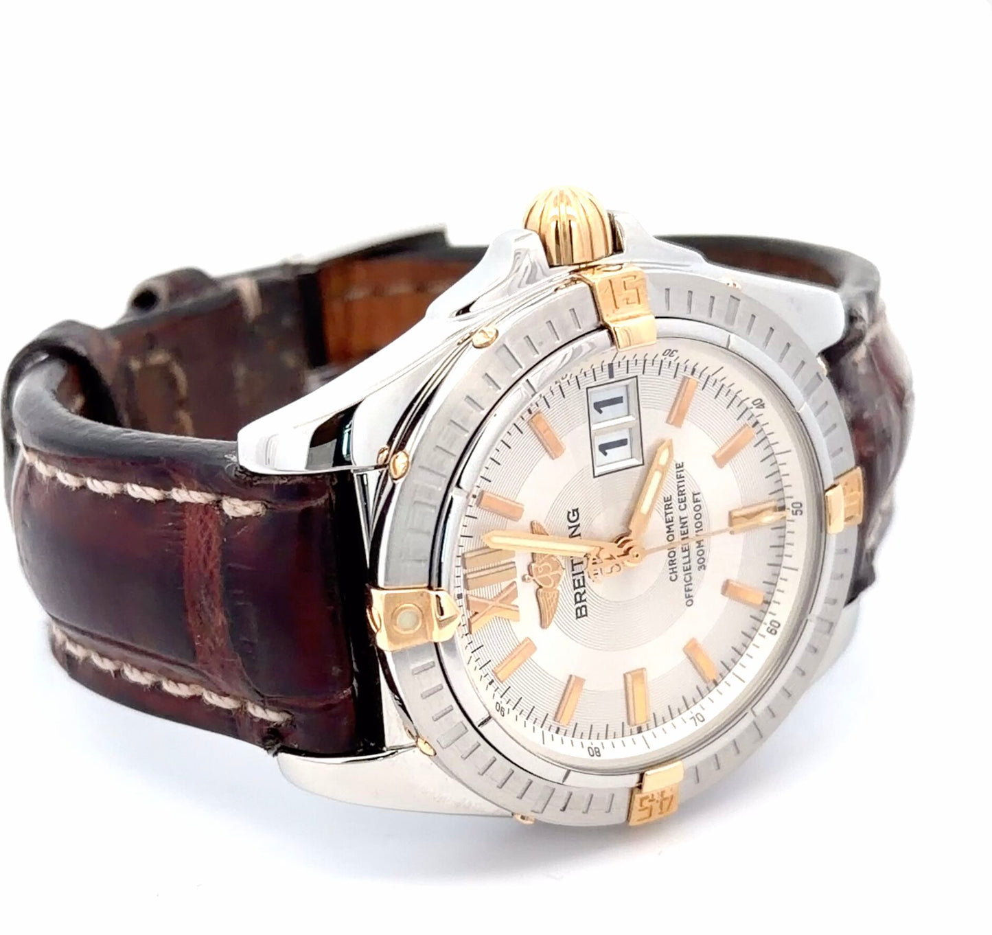Mens Breitling Cockpit 18K Yellow Gold/Steel Watch in Leather Strap
