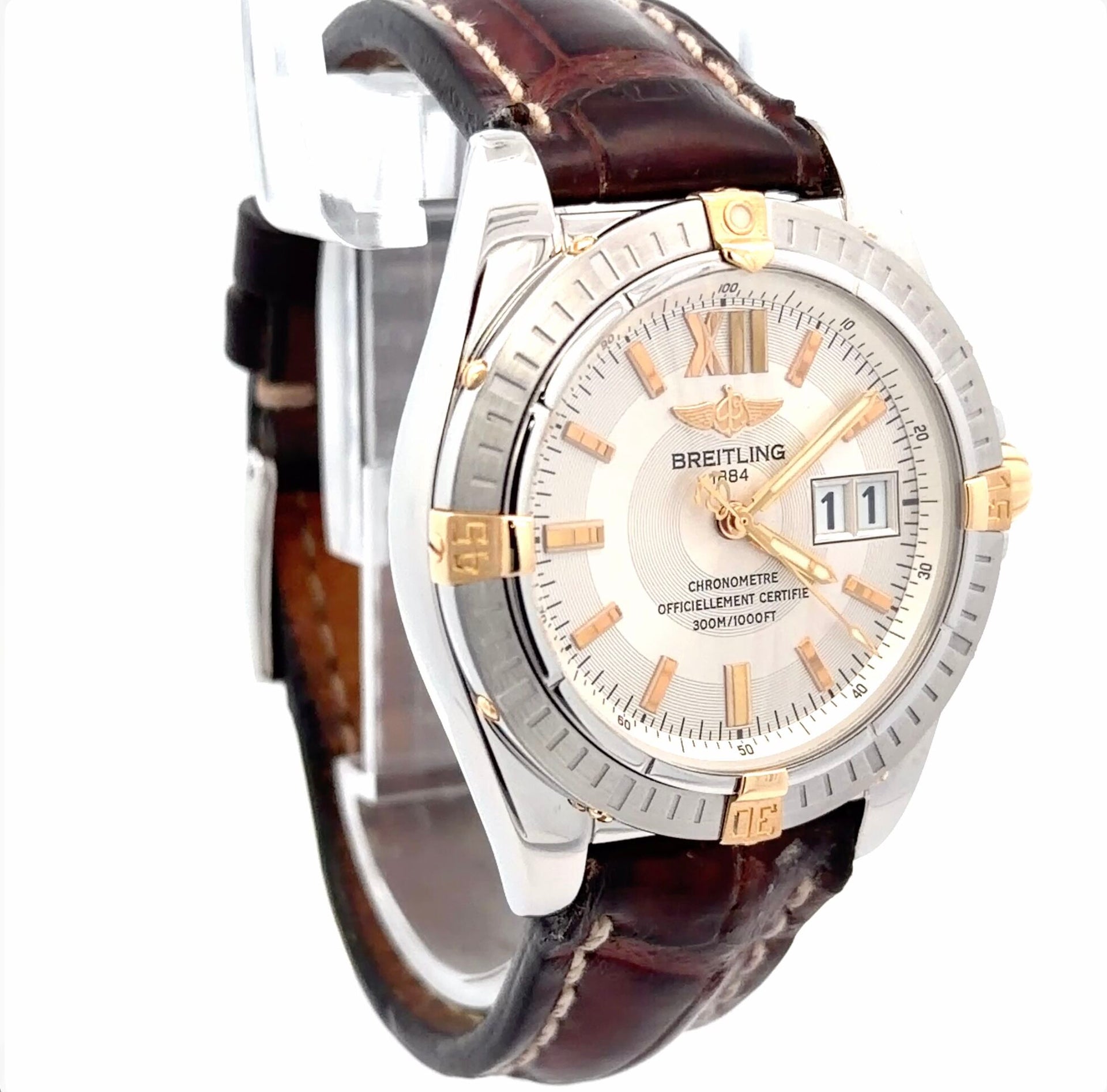 Mens Breitling Cockpit 18K Yellow Gold/Steel Watch in Leather Strap