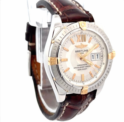 Mens Breitling Cockpit 18K Yellow Gold/Steel Watch in Leather Strap