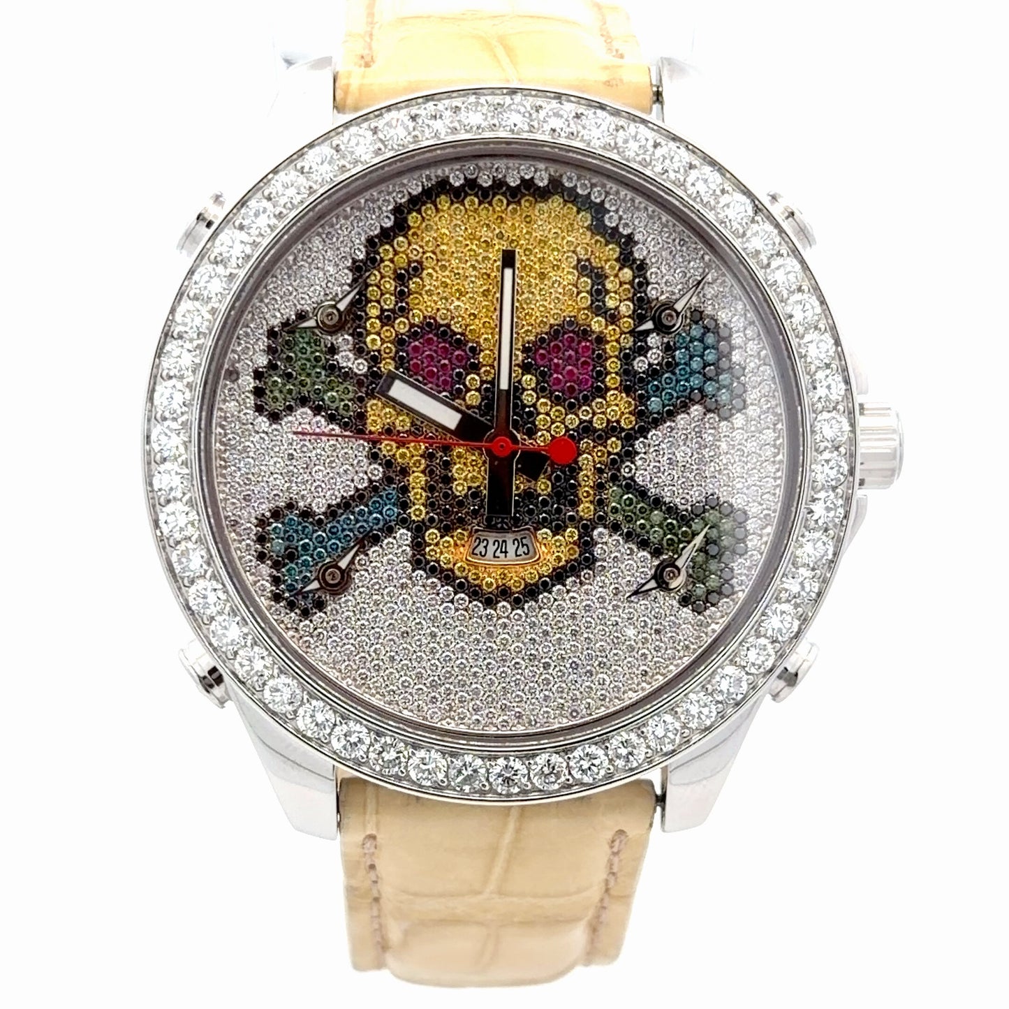 Mens Jacob & Co Five Time Zone JC Skull Diamond Watch