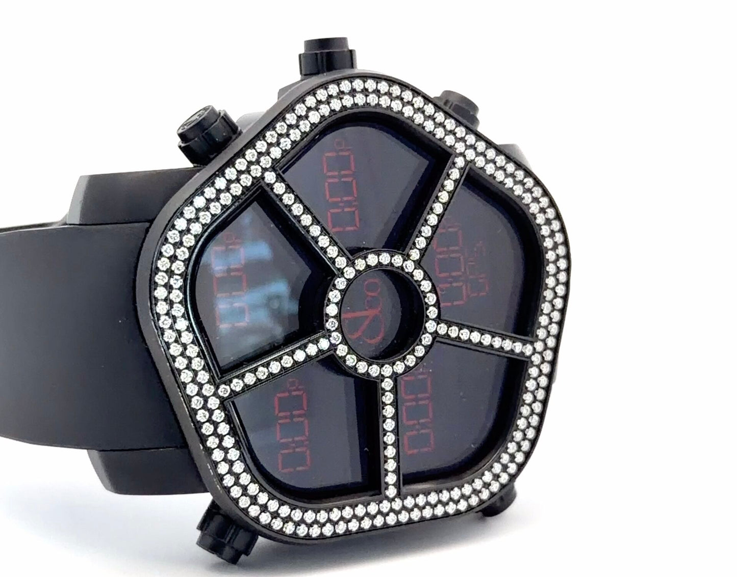 Mens Jacob & Co Ghost Quartz Diamond Watch With Steel Case and Rubber Strap