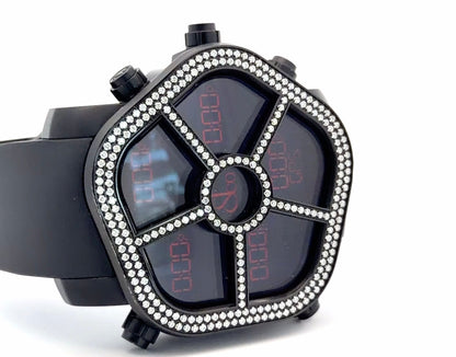 Mens Jacob & Co Ghost Quartz Diamond Watch With Steel Case and Rubber Strap