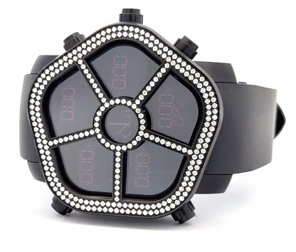 Mens Jacob & Co Ghost Quartz Diamond Watch With Steel Case and Rubber Strap