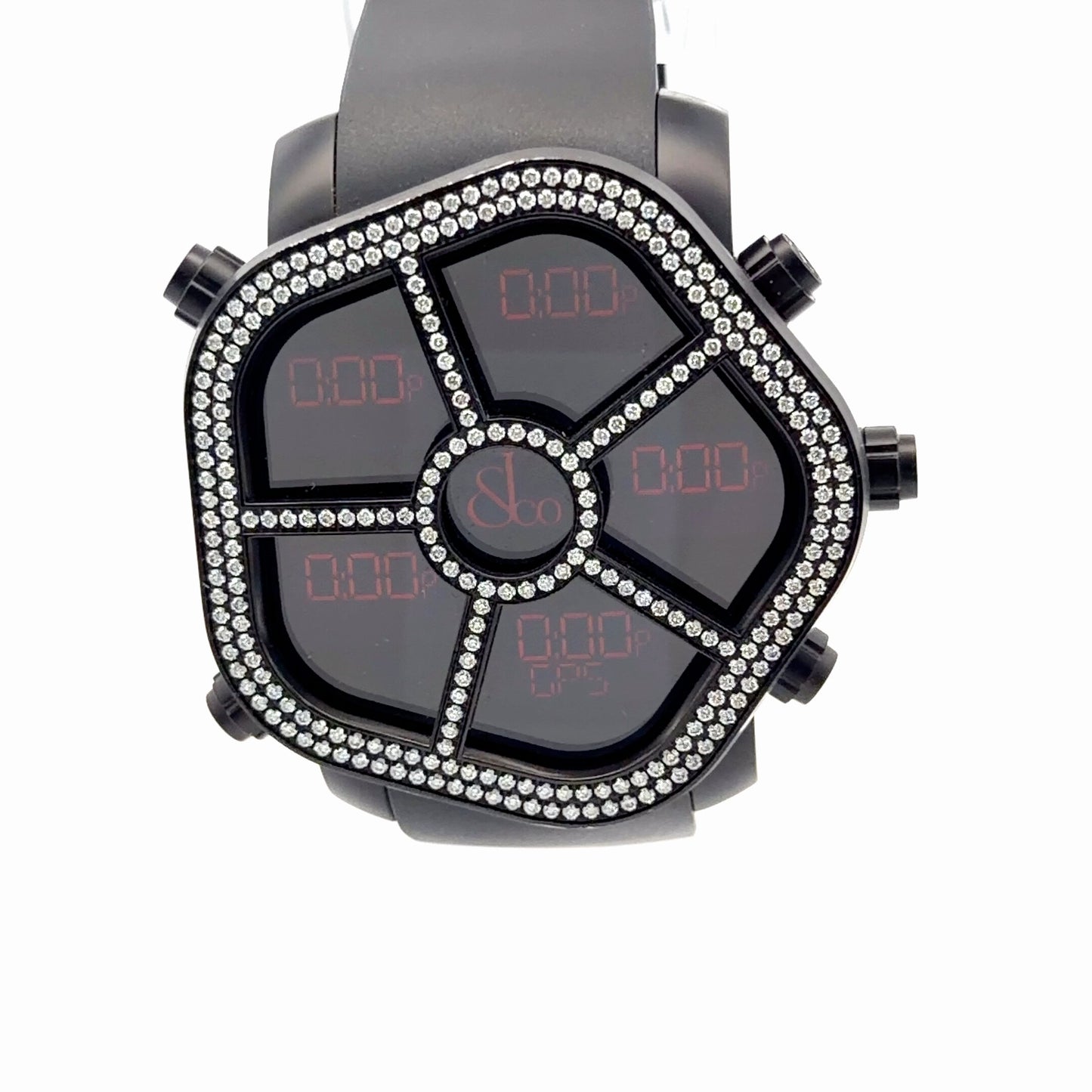 Mens Jacob & Co Ghost Quartz Diamond Watch With Steel Case and Rubber Strap
