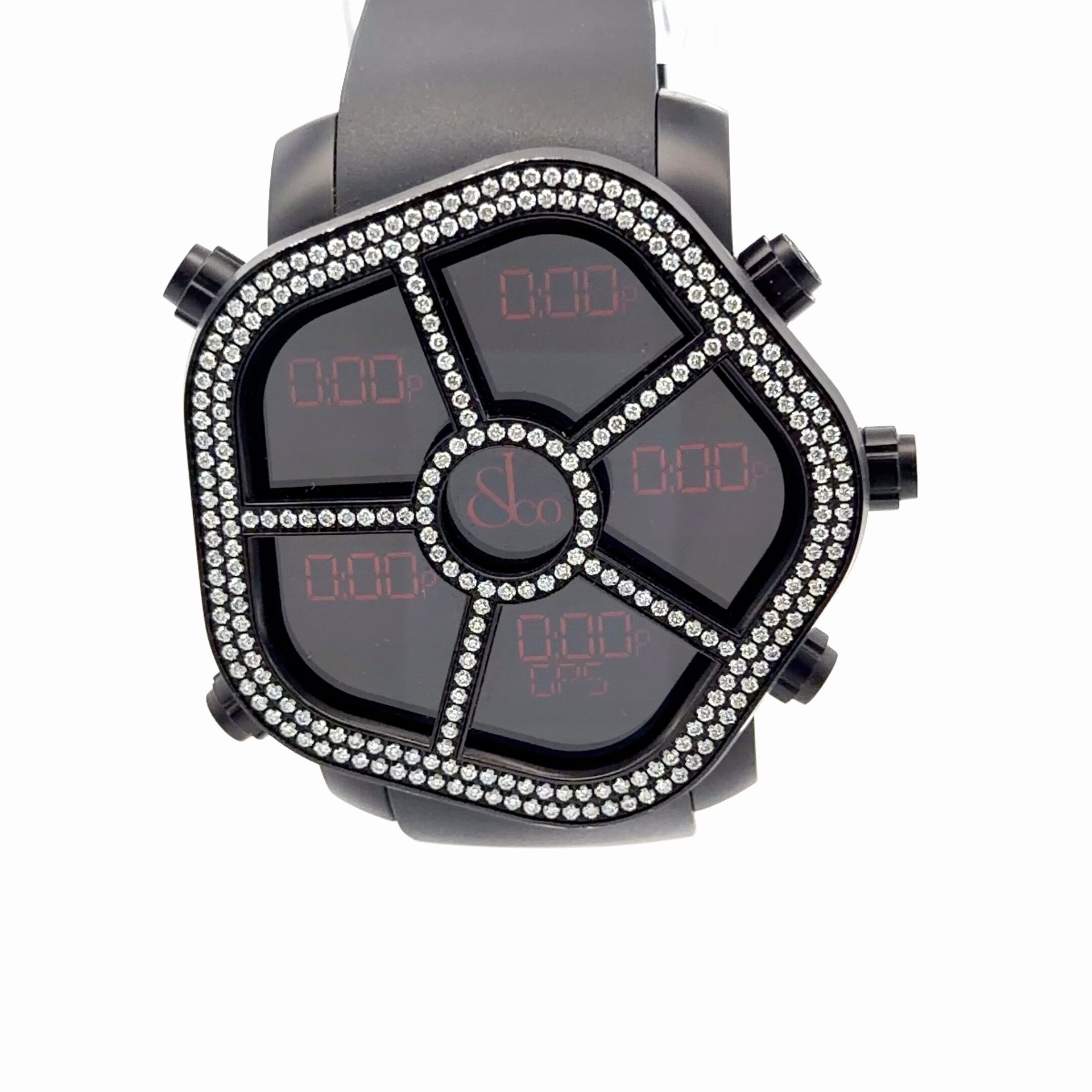 Mens Jacob & Co Ghost Quartz Diamond Watch With Steel Case and Rubber Strap