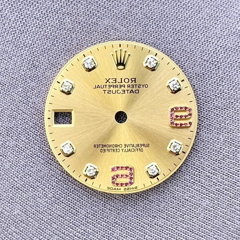 Rolex Datejust Champagne Diamond Ruby Arabic 69 Dial Yellow Gold