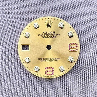 Rolex Datejust Champagne Diamond Ruby Arabic 69 Dial Yellow Gold