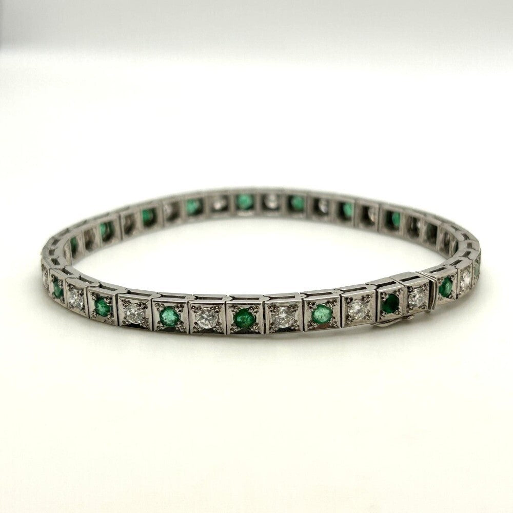 Miscellaneous Diamond & Emerald Line Bracelet White Gold