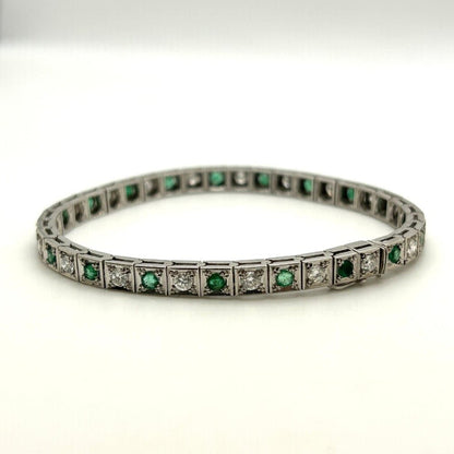 Miscellaneous Diamond & Emerald Line Bracelet White Gold