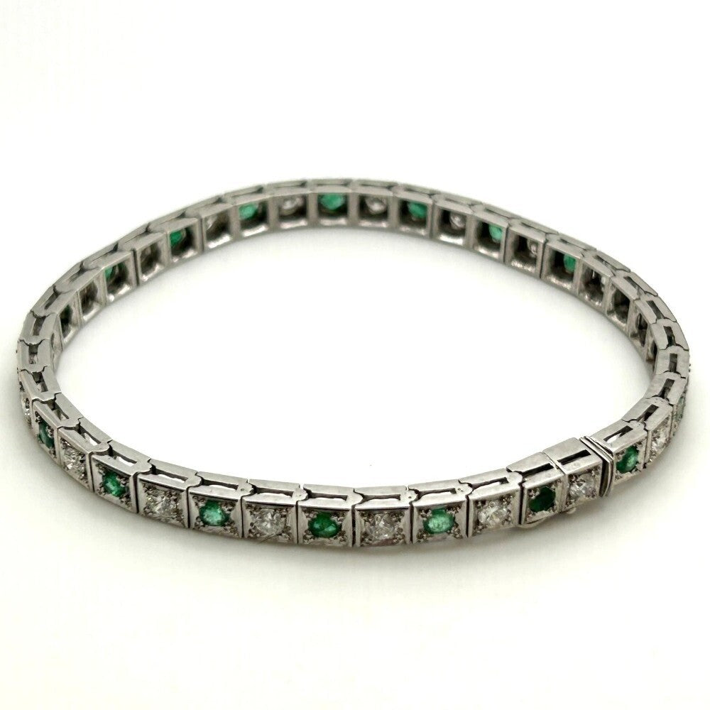 Miscellaneous Diamond & Emerald Line Bracelet White Gold