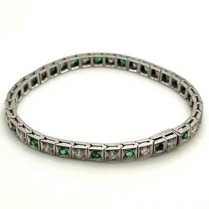 Miscellaneous Diamond & Emerald Line Bracelet White Gold